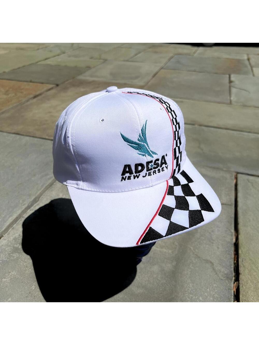 Y2K 2002 Car Racing Checkered Stripe White Hat